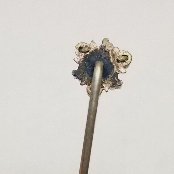 Vintage Blue Cabochon and Tiny Faux Pearls Stick Pin, Antique Victorian Style - Picture 5 of 7